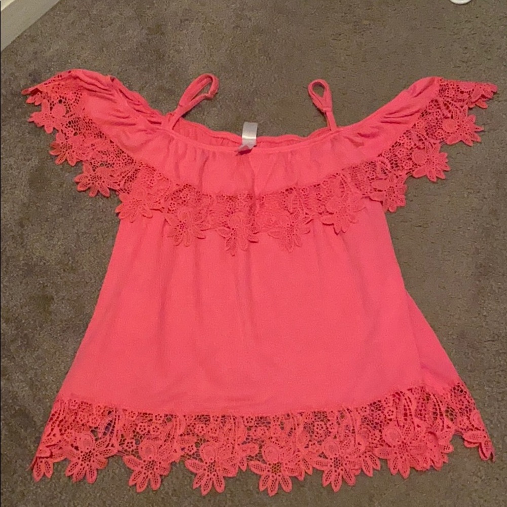 Pink lace off the shoulder top
